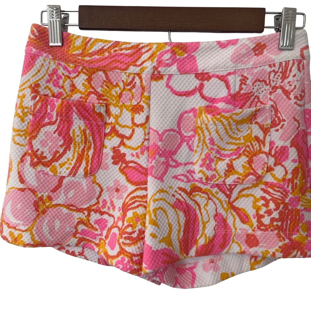 Lilly Pulitzer Floral High Rise Alycia Happiness Is Resort Shorts Pink Orange 0